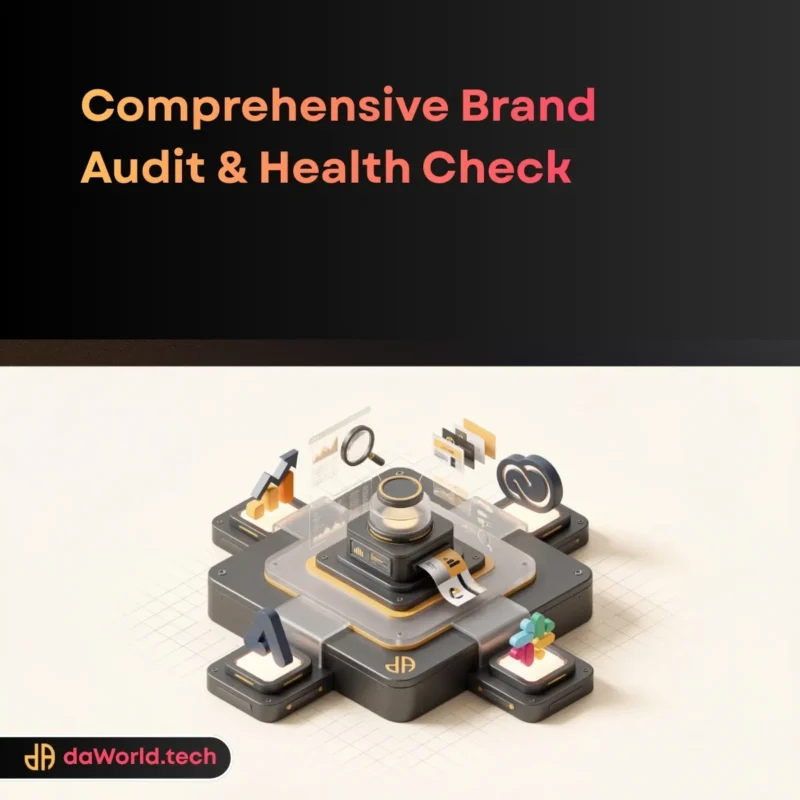 Brand Audit interface analysis dashboard in neon noir style by daWorld